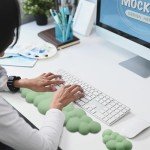 Cloud Wrist Rest Keyboard, PU Leather Memory Foam Wrist Rest for Computer Keyboard, Ergonomic Keyboard Wrist Rest and Cute Mouse Wrist Rest for Gaming,Office,Computer,Typing Pain Relief,Pastel Green