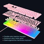 MageGee GT838 Gaming Keyboard and Mouse Combo, 104 Keys RGB Backlit Quiet Wired Keyboards for Laptop PC MAC, with Number Pad, Metal Panel, Anti-Ghosting, Pink