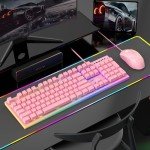 MageGee GT838 Gaming Keyboard and Mouse Combo, 104 Keys RGB Backlit Quiet Wired Keyboards for Laptop PC MAC, with Number Pad, Metal Panel, Anti-Ghosting, Pink