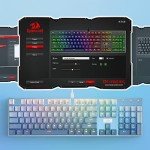 Redragon K556 SE RGB LED Backlit Wired Mechanical Gaming Keyboard, Aluminum Base, 104 Keys Upgraded Socket, 3.5mm Sound Absorbing Foams, Hot-Swap Linear Quiet Red Switch, Gradient Blue