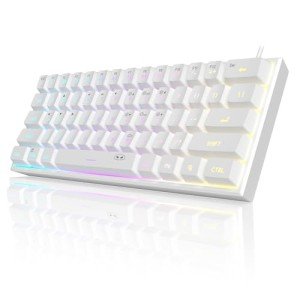 MageGee Mini 60% Gaming Keyboard, Upgrade RGB Backlit 61 Key Ultra-Compact Keyboard, TS91 Ergonomic Waterproof Mechanical Feeling Office Computer Keyboard for PC, MAC, PS4, Xbox ONE Gamer(White)