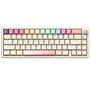 YUNZII B68 Wireless Mechanical Keyboard,Tri-Mode BT5.0/2.4GHz/USB-C,Cute PBT Keycaps,Hot Swappable Creamy Typing Gasket Mounted,RGB Backlit NKRO for Win/Mac (Beige, Milk V2 Switch)