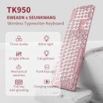 EWEADN TK950 Typewriter Keyboard Wireless Mechanical Keyboard, 104 Keys Aesthetic Typewriter Keyboard with White Backlit, Anti-Ghosting, Blue Switch Bluetooth/2.4GHz/USB-C Wired Cute keyboard-Pink