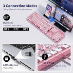 EWEADN TK950 Typewriter Keyboard Wireless Mechanical Keyboard, 104 Keys Aesthetic Typewriter Keyboard with White Backlit, Anti-Ghosting, Blue Switch Bluetooth/2.4GHz/USB-C Wired Cute keyboard-Pink