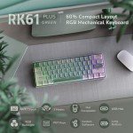 RK ROYAL KLUDGE RK61 Plus Mechanical Keyboard, 60% Percent Wireless Gaming Keyboard with USB Hub, Bluetooth/2.4Ghz/Wired RGB Hot Swappable PC Keyboard for Win/Mac/Android, Tactile Pale Green Switches