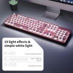 EWEADN TK950 Typewriter Keyboard Wireless Mechanical Keyboard, 104 Keys Aesthetic Typewriter Keyboard with White Backlit, Anti-Ghosting, Blue Switch Bluetooth/2.4GHz/USB-C Wired Cute keyboard-Pink