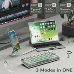 RK ROYAL KLUDGE RK61 Plus Mechanical Keyboard, 60% Percent Wireless Gaming Keyboard with USB Hub, Bluetooth/2.4Ghz/Wired RGB Hot Swappable PC Keyboard for Win/Mac/Android, Tactile Pale Green Switches