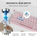 EWEADN TK950 Typewriter Keyboard Wireless Mechanical Keyboard, 104 Keys Aesthetic Typewriter Keyboard with White Backlit, Anti-Ghosting, Blue Switch Bluetooth/2.4GHz/USB-C Wired Cute keyboard-Pink
