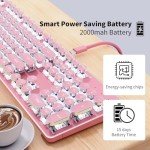 EWEADN TK950 Typewriter Keyboard Wireless Mechanical Keyboard, 104 Keys Aesthetic Typewriter Keyboard with White Backlit, Anti-Ghosting, Blue Switch Bluetooth/2.4GHz/USB-C Wired Cute keyboard-Pink