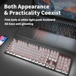 EWEADN TK950 Typewriter Keyboard Wireless Mechanical Keyboard, 104 Keys Aesthetic Typewriter Keyboard with White Backlit, Anti-Ghosting, Blue Switch Bluetooth/2.4GHz/USB-C Wired Cute keyboard-Pink