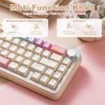 YUNZII B68 Wireless Mechanical Keyboard,Tri-Mode BT5.0/2.4GHz/USB-C,Cute PBT Keycaps,Hot Swappable Creamy Typing Gasket Mounted,RGB Backlit NKRO for Win/Mac (Beige, Milk V2 Switch)