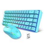 Snpurdiri 60% Wireless Gaming Keyboard and Mouse Combo,LED Backlit Rechargeable 2000mAh Battery,Small Membrane But Mechanical Feel Keyboard + Popular RGB Mice for Gaming,Business Office(Blue)