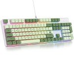 Fogruaden Full Size Mechanical Keyboard, Green Matcha Keyboard, Wired USB 104 Keys RGB Backlit Gaming Keyboard with Number Pad, Red Switches, NKRO Mechanical Keyboard for Windows Laptop PC Gamer