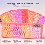 Pink Light Up Keyboard and Mouse Wireless,Cute 2.4Ghz Cordless Rechargeable Transparent Backlit Keyboard,15 Backlight Effects,Volume Knob,RGB Mouse with 3 DPI for Mac Computer PC Laptop Desktop iPad