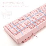 Basaltech Pink Keyboard with 7-Color LED Backlit, 104 Keys Quiet Silent Light Up Keyboard, 19-Key Anti-Ghosting Cheap Gaming Keyboard Mechanical Feeling Waterproof Wired USB for Computer, Mac, Laptop