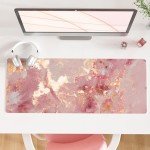 QIYI Large Mouse Pad, Cute Pink Desk Mat for Desktop, Women Girls PU Leather Waterproof Gaming, Rose Gold Marble Computer PC Laptop Protector Writing Pads for School Office Home 31.5" x 11.8"
