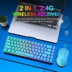 Snpurdiri 60% Wireless Gaming Keyboard and Mouse Combo,LED Backlit Rechargeable 2000mAh Battery,Small Membrane But Mechanical Feel Keyboard + Popular RGB Mice for Gaming,Business Office(Blue)