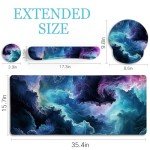 LIMKRIAN Galaxy Mouse Pad Set Large Desk Matt for Desktop, Ergonomic Mouse Pad with Wrist Rest for Desk, Gaming Mouse Pad Wrist Support Keyboard Mat Cup Coaster Set Cute Office Desk Decor Accessories