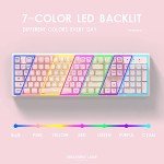 Basaltech Pink Keyboard with 7-Color LED Backlit, 104 Keys Quiet Silent Light Up Keyboard, 19-Key Anti-Ghosting Cheap Gaming Keyboard Mechanical Feeling Waterproof Wired USB for Computer, Mac, Laptop