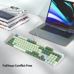 Fogruaden Full Size Mechanical Keyboard, Green Matcha Keyboard, Wired USB 104 Keys RGB Backlit Gaming Keyboard with Number Pad, Red Switches, NKRO Mechanical Keyboard for Windows Laptop PC Gamer