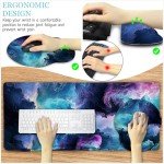 LIMKRIAN Galaxy Mouse Pad Set Large Desk Matt for Desktop, Ergonomic Mouse Pad with Wrist Rest for Desk, Gaming Mouse Pad Wrist Support Keyboard Mat Cup Coaster Set Cute Office Desk Decor Accessories