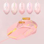 Typewriter Mechanical Gaming Keyboard and Mouse Combo, Retro Punk Round Keycaps White LED Backlit USB Wired Computer Keyboard for Game and Office, for Windows Laptop PC, Red Switches(Pink)