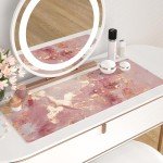 QIYI Large Mouse Pad, Cute Pink Desk Mat for Desktop, Women Girls PU Leather Waterproof Gaming, Rose Gold Marble Computer PC Laptop Protector Writing Pads for School Office Home 31.5" x 11.8"