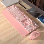 Typewriter Mechanical Gaming Keyboard and Mouse Combo, Retro Punk Round Keycaps White LED Backlit USB Wired Computer Keyboard for Game and Office, for Windows Laptop PC, Red Switches(Pink)