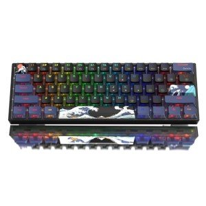 Womier 60% Keyboard Gaming, WK61 Creamy Mechanical Wired Keyboard Anime, Hot-Swappable RGB Key Board with PBT Keycaps for Windows PC Gamers - POM Linear Red Switch(Black Kanagawa)