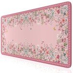 iCasso Floral Desk Mat for Keyboard and Mouse,Cute Gaming Mouse Pad XXL,Anti-Slip Desk Matt for Desktop,Soft Lycra Surface Computer Mat Women,Girly Big Mousepad for Home Office (Pink)
