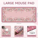 iCasso Floral Desk Mat for Keyboard and Mouse,Cute Gaming Mouse Pad XXL,Anti-Slip Desk Matt for Desktop,Soft Lycra Surface Computer Mat Women,Girly Big Mousepad for Home Office (Pink)