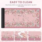 iCasso Floral Desk Mat for Keyboard and Mouse,Cute Gaming Mouse Pad XXL,Anti-Slip Desk Matt for Desktop,Soft Lycra Surface Computer Mat Women,Girly Big Mousepad for Home Office (Pink)