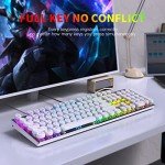HUO JI E-Yooso Z-88 Wired Typewriter Style Mechanical Gaming Keyboard, Programmable RGB Backlit, Blue Switches - Clicky, USB-C Cable, Metal Panel, 104 Double-Shot Keycaps for PC, White