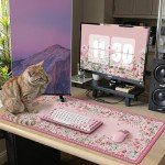 iCasso Floral Desk Mat for Keyboard and Mouse,Cute Gaming Mouse Pad XXL,Anti-Slip Desk Matt for Desktop,Soft Lycra Surface Computer Mat Women,Girly Big Mousepad for Home Office (Pink)