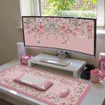 iCasso Floral Desk Mat for Keyboard and Mouse,Cute Gaming Mouse Pad XXL,Anti-Slip Desk Matt for Desktop,Soft Lycra Surface Computer Mat Women,Girly Big Mousepad for Home Office (Pink)