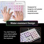 LANGTU Membrane Gaming Keyboard, Rainbow LED Backlit Quiet Keyboard for Office, USB Wired All-Metal Panel 25 Keys Anti-ghosting Computer Keyboard 104 Keys - L1 White/Silver