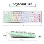 LANGTU Membrane Gaming Keyboard, Rainbow LED Backlit Quiet Keyboard for Office, USB Wired All-Metal Panel 25 Keys Anti-ghosting Computer Keyboard 104 Keys - L1 White/Silver