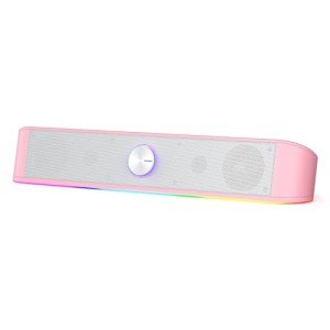 Redragon GS560 RGB Desktop Soundbar, 2.0 Channel Computer Speaker with Dynamic Lighting Bar Audio-Light Sync/Display, Touch-Control Backlit with Volume Knob, USB Powered w/ 3.5mm Cable, Pink