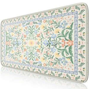 iCasso Green Floral Desk Matt for Desktop, XXL Large Mouse Pad, Anti-Slip Big Mousepad with Stitched Edges, Keyboard Pad Mouse Mat, 35.4 x 15.7 inches