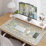 iCasso Green Floral Desk Matt for Desktop, XXL Large Mouse Pad, Anti-Slip Big Mousepad with Stitched Edges, Keyboard Pad Mouse Mat, 35.4 x 15.7 inches