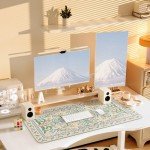 iCasso Green Floral Desk Matt for Desktop, XXL Large Mouse Pad, Anti-Slip Big Mousepad with Stitched Edges, Keyboard Pad Mouse Mat, 35.4 x 15.7 inches