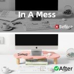 AFOOYO Monitor Stand Riser,Cloud-Shaped Sturdy Wood Computer Monitor Riser, Laptop Monitor Stand, Multi-Purpose Desktop Organizer Riser for Computer, Laptop, Printer, TV,Pink