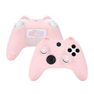 GeekShare Cat Paw Controller Skin Grips Set Anti-Slip Silicone Protective Cover Skin Case Compatible with Xbox Series X Controller with 2 Thumb Grip Caps and 1 Sticker (Pink)