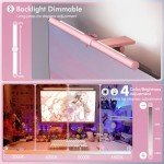 Quntis Pink Monitor Light Bar with Remote, Eye-Care No Glare, Space Saving Computer Desk Lamp As Gifts for Girls, Stepless Dimming, Modern Aesthetic Desk Light Bar for Home Office Gaming Reading