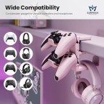3-in-1 PC Gaming Headset&Controller Holder - EURPMASK Headphone Stand w/Adjustable Clamp&2 Controller Holder&Rotating Arm&Cable Organizer, Universal PC Gaming Accessory Controller Headset Stand-Pink