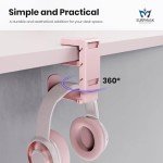 3-in-1 PC Gaming Headset&Controller Holder - EURPMASK Headphone Stand w/Adjustable Clamp&2 Controller Holder&Rotating Arm&Cable Organizer, Universal PC Gaming Accessory Controller Headset Stand-Pink