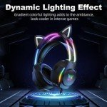 ONITOON Gaming Headset with Microphone, Cat Ear Headphones for PC Laptop PS4 PS5 Xbox Switch, Rainbow RGB Lighting & Virtual Surround Sound, 3.5mm Wired Over Ear Headphones, Ergonomic