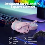 NUBWO G06 Dual Wireless Gaming Headset with Mic for PS5, PS4, PC, Mobile, Switch: 2.4GHz Wireless + Bluetooth - 100 Hr Battery - 50mm Drivers - Pink