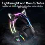 ONITOON Gaming Headset with Microphone, Cat Ear Headphones for PC Laptop PS4 PS5 Xbox Switch, Rainbow RGB Lighting & Virtual Surround Sound, 3.5mm Wired Over Ear Headphones, Ergonomic