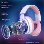 Gtheos 2.4GHz Wireless Gaming Headset for PS5, PS4 Fortnite & FPS Gamers, PC, Nintendo Switch, Bluetooth 5.3 Gaming Headphones with Noise Canceling Mic, Stereo Sound, 40+Hr Battery (Pink)